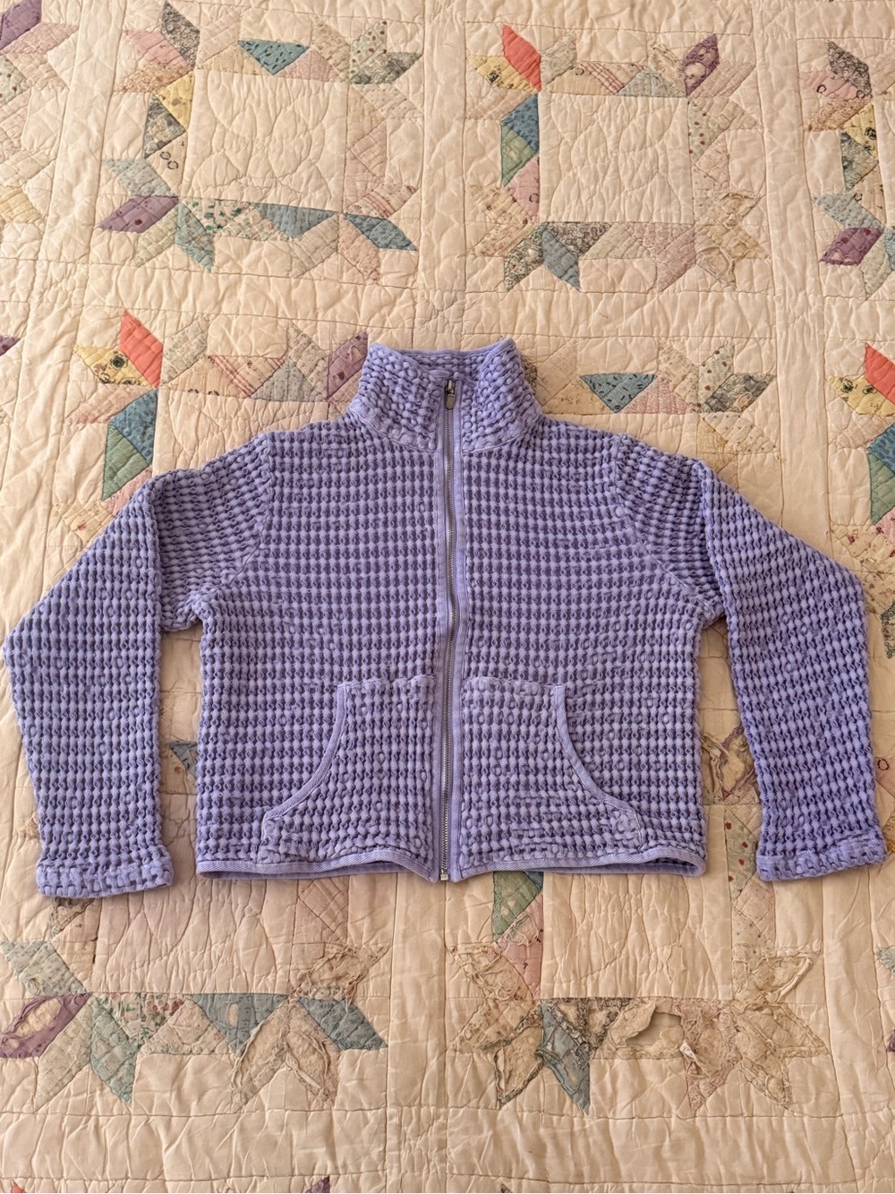 Vintage Mod-O-Doc Waffle Knit Jacket | Lavender | Full Zip | Cropped Boxy | Sz 1